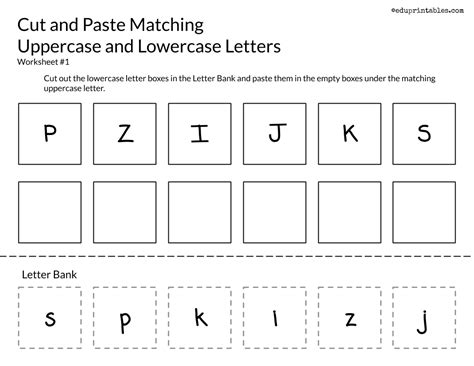 Cut and Paste Matching Uppercase and Lowercase Letters - Eduprintables