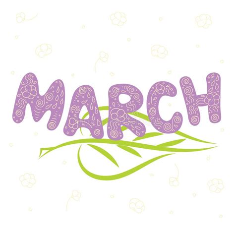 Spring Month Of March Lilac Lettering Text Design With Flowers And