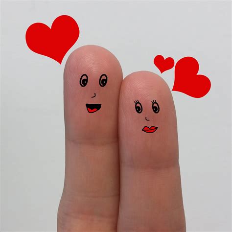 Couple Love Faces On Fingers Pictons