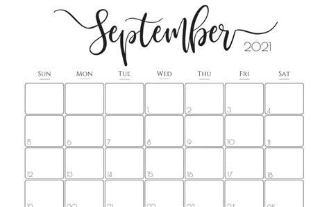 Printable September 2021 Calendar Pretty Huts Calendar