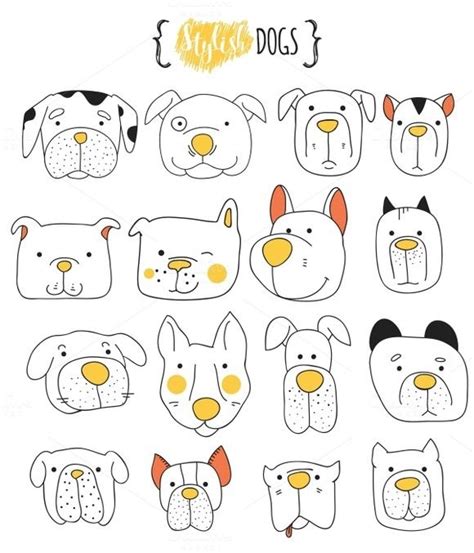 Set Of 16 Cute Dogs Doodle Animal Doodles Doodle Dog Doodles