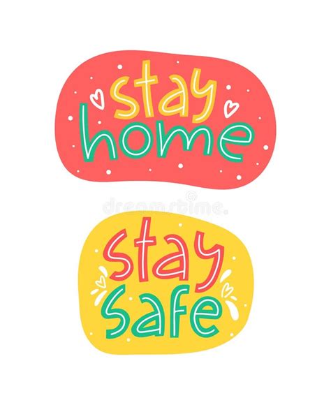 Stay Home Stay Safe Vector Hand Drawn Lettering Handwritten Quote
