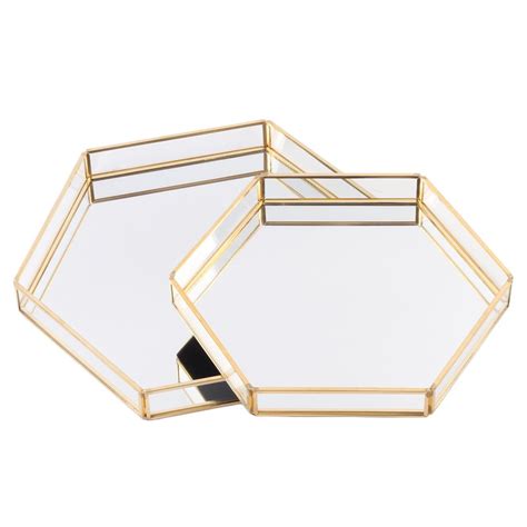5 out of 5 stars with 20 ratings. Koyal Wholesale Gold Glass Mirror Hexagonal Trays Vanity ...
