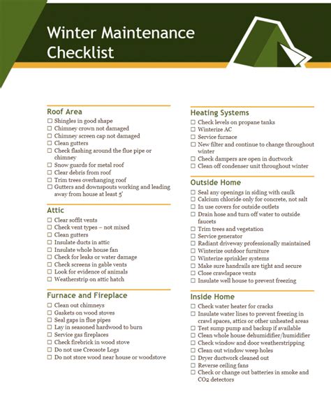Winter Maintenance Checklist Habitation Investigation
