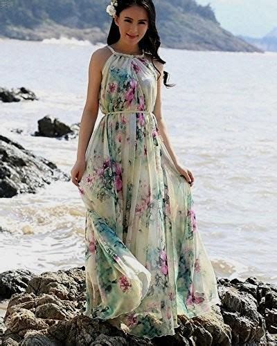 Summer Chiffon Boho Beach Maxi Dress With Removable Flower Sash Maxi Dress Beach Maxi Dress
