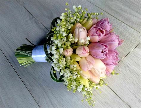 When to plant lily of the valley? Romantic Wedding Bouquet Showcasing: Violet Tulips, Pink ...