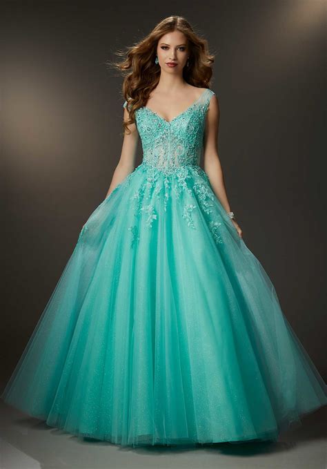 beaded lace and sparkle tulle prom dress morilee