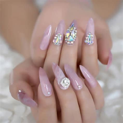 3d Luxury Nails Pink Marble Extra Long Stiletto Press On Fingernails
