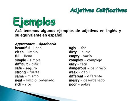 Adjetivos Calificativos En Ingles Y Español Ayuda Porfa Brainlylat