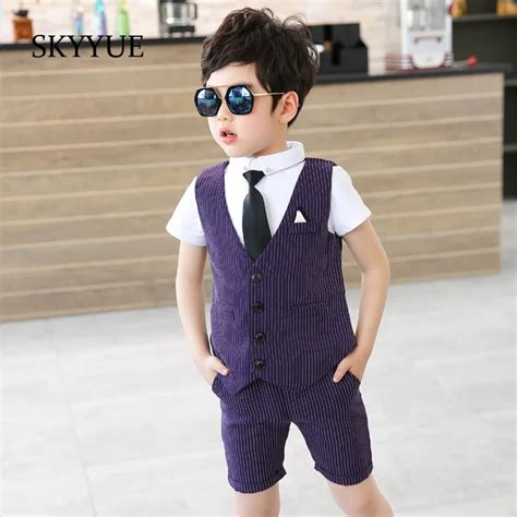 Fashion Baby Boys Suits Formal 2019 Summer Striped Single Breasted
