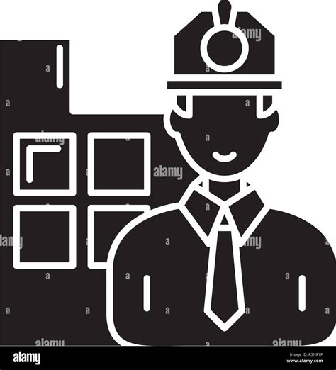 Construction Engineer Black Icon Vector Sign On Isolated Background