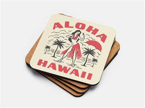 Aloha Hawaii Coaster Vintage Hula Dancer Cork Back 1 Etsy