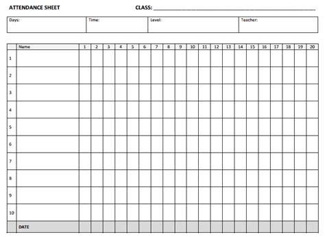 Class Attendance Sheet Template Database Riset