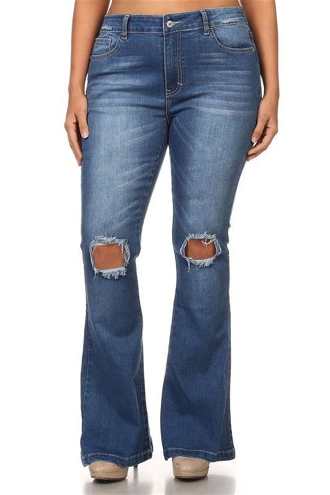 Distressed Ripped Flared Jeans High Waist Woman Plus Size High Jeans