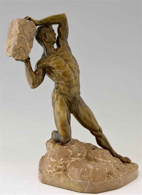 Antique Bronze Sculpture Male Nude With Rock For Sale At Stdibs