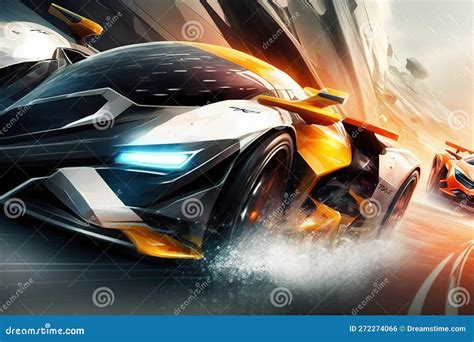 High Speed Sports Cars Racing Futuristic Concept Stock Illustration