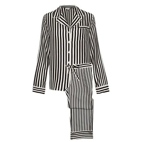 Black And White Stripe Silk Pajama Set For Women Stripe Silk Pjs Silk Pajama Set Striped