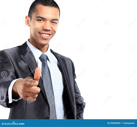 Portrait Of A Smiling African American Business Man Gesturing A Thumbs