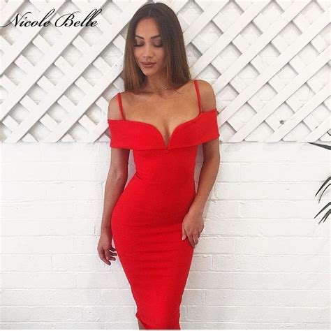 Nicole Belle 2017 Summer New Women Dress Bodycon Bandage Dress Dance Apricot Red Black Fashion