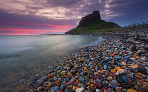Castle Ancient Beach Stones England Sea Sunset Nature Landscape