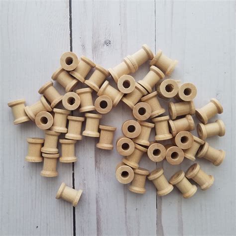 Set Of 50 Small Unfinished Wooden Thread Spools 58 X Etsy