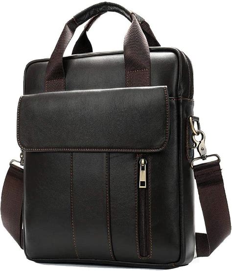 Mens Leather Shoulder Bag Vertical Leather Briefcase 133 Inch Laptop