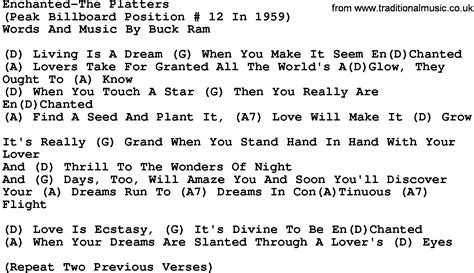 Country Musicenchanted The Platters Lyrics And Chords