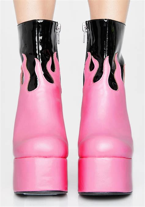 Sugar Thrillz Pink Flame Platform Boots Dolls Kill
