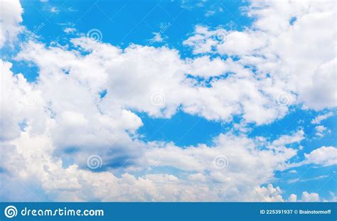 White Cumulus Clouds Clear Blue Sky Background Panorama Fluffy Cloud