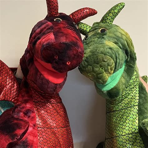 Enchanted Dragon Hand Puppets In Red Or Green Toys For Children