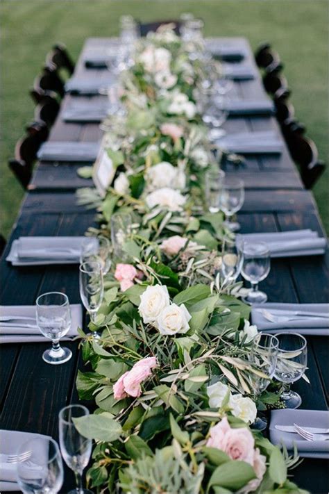 Weddings Flower Arrangements Long Table Centerpiece Idea With Floral Garland Flowers Tn