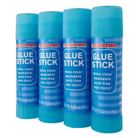 Scholastic Glue Sticks 032 Oz Blue Gel Pack Of 4