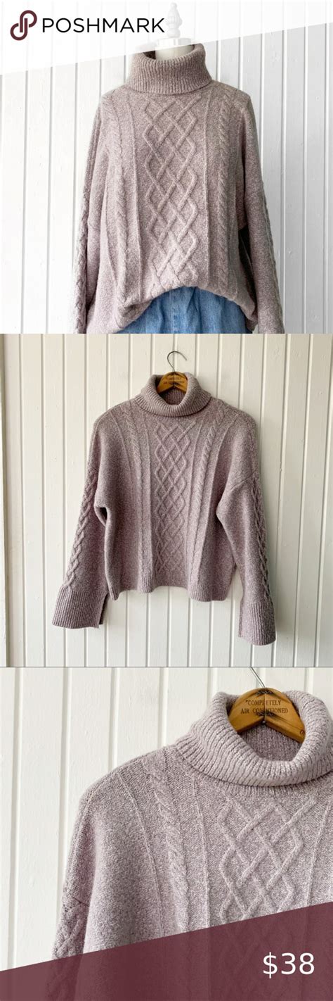 Ellen Tracy Lavender Turtleneck Cable Knit Sweater Cable Knit