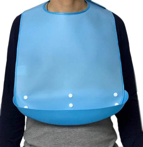 Waterproof Silicone Adult Bib With A Removable Pocket Washable Cloth