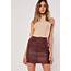 Burgundy Coated Denim Mini Skirt  Missguided