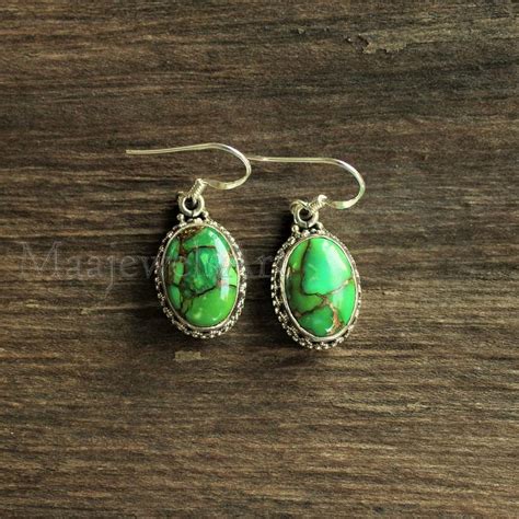 Green Copper Turquoise Earrings Party Wear Turquoise Etsy