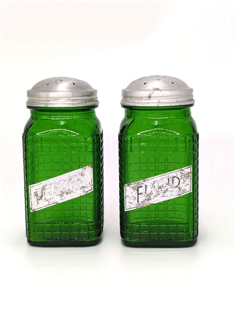 Vintage Owens Illinois Glass Co Set Of 2 Green Glass Hoosier Etsy