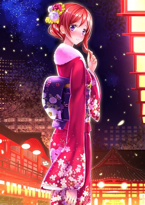 Love Live School Idol Anime Series Girl Kimono Pink Beautiful Wallpaper