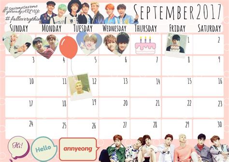 August September Calendars For Bts Themed Planner Armys Amino