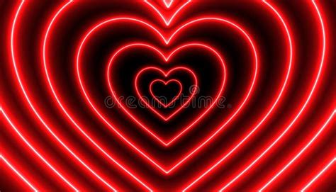 Red Neon Heart Shape 3d Rendering In Perspective Tunnel Stock