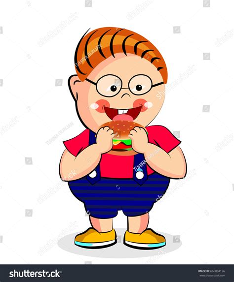 Chubby Cute Fat Boy Eating Burger Stock Vector Royalty Free 666894196