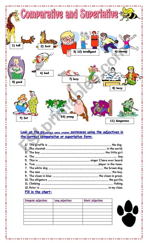 comparative and superlative exercises esl worksheet by pacchy