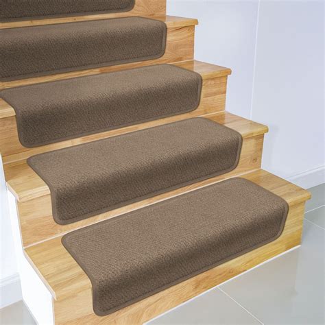 Set Of 15 Overstep Attachable Carpet Stair Treads Camel Tan 17 In
