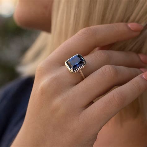 Blue Sapphire Ring Sapphire Band Vintage Rectangle Etsy