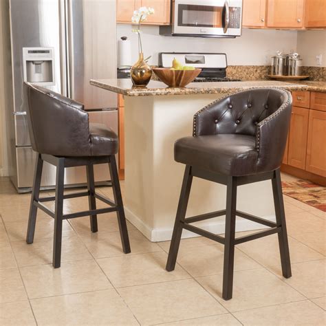 Noble House Morgan Brown Bonded Leather Swivel Bar Stool Set Of 2
