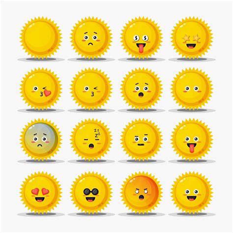 Set Of Cute Sun With Emoticons 2147425 Vector Art At Vecteezy