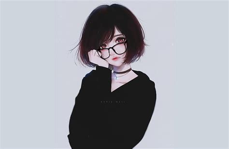 Hd Wallpaper Anime Original Black Hair Girl Glasses Short Hair