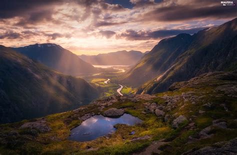 Mountains Great Sunsets Romsdalen Valley Rauma River Norway