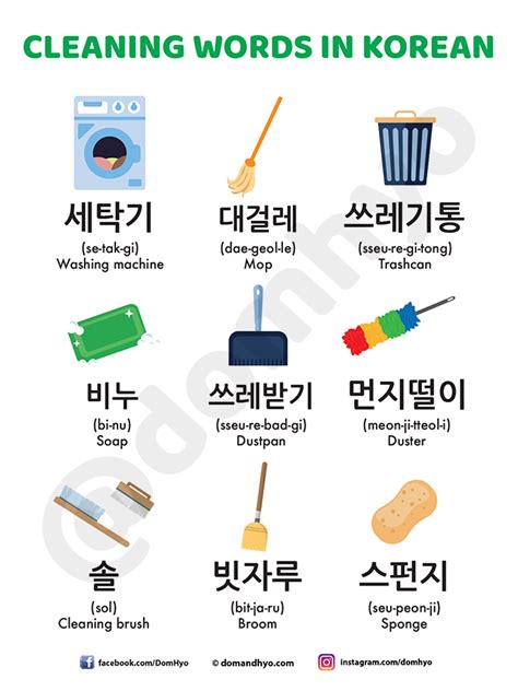 Cleaning Vocabulary In Korean Learn Korean With Fun Colorful Infographics Artofit