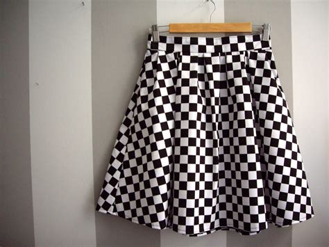 Checkered Pleated High Waisted Black And White Skirt Cotton